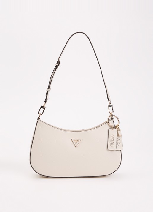 GUESS Noelle ll schoudertas met logoprint en afneembare schouderriem - voorkant 5 gebroken wit