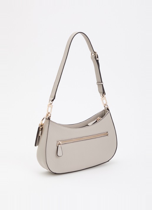 GUESS Noelle saffiano schoudertas met logo en afneembare schouderriem  - achterkant taupe
