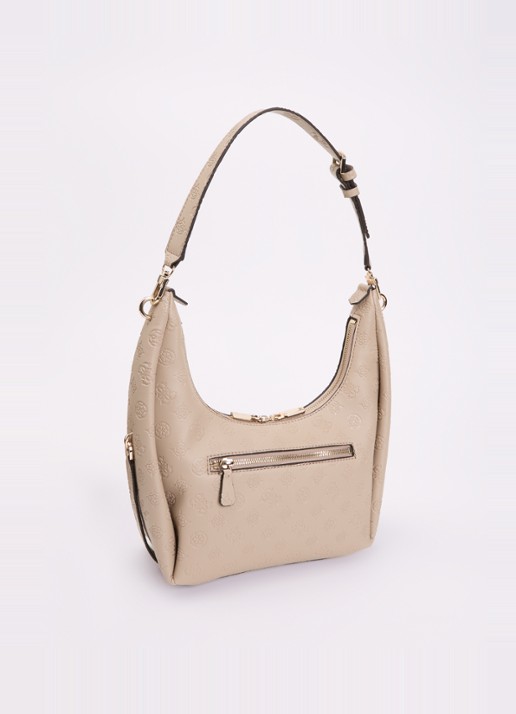GUESS Phoebe schoudertas met logoprint - achterkant beige