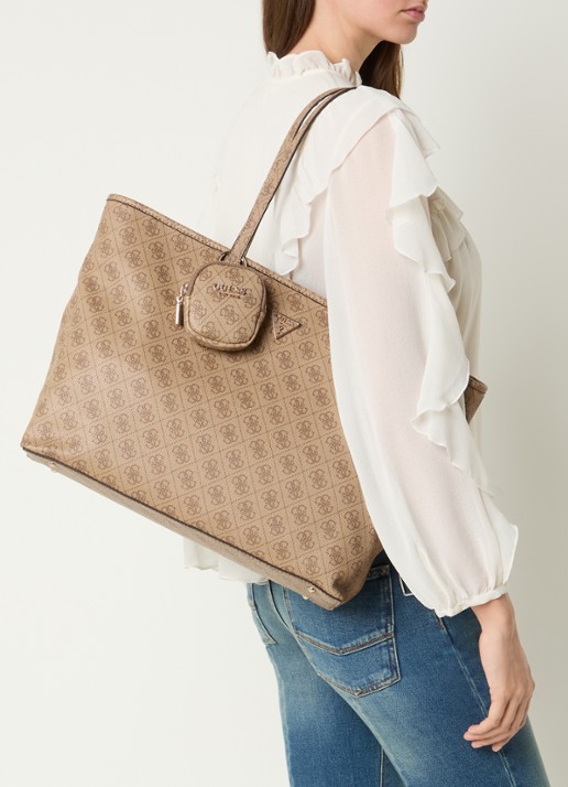 GUESS Power Play Large shopper met logoprint en uitneembaar etui - voorkant 6 beige