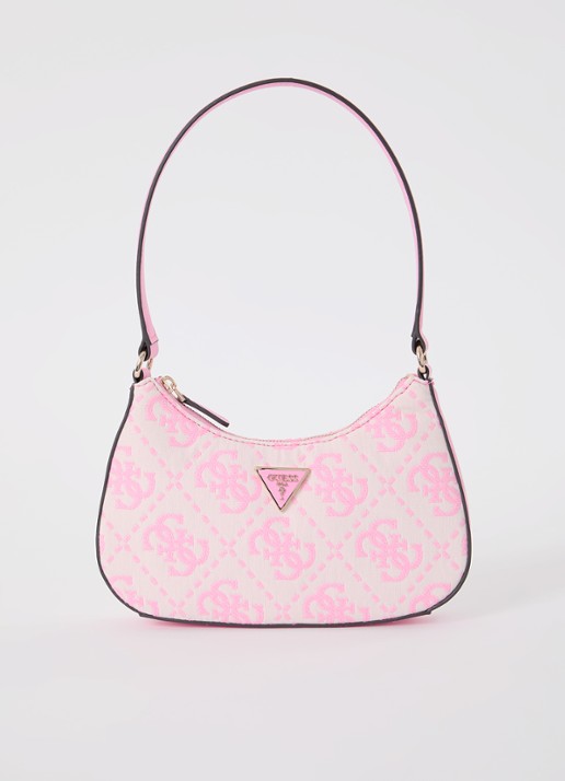 GUESS Ruma Mini schoudertas met logoprint - voorkant roze