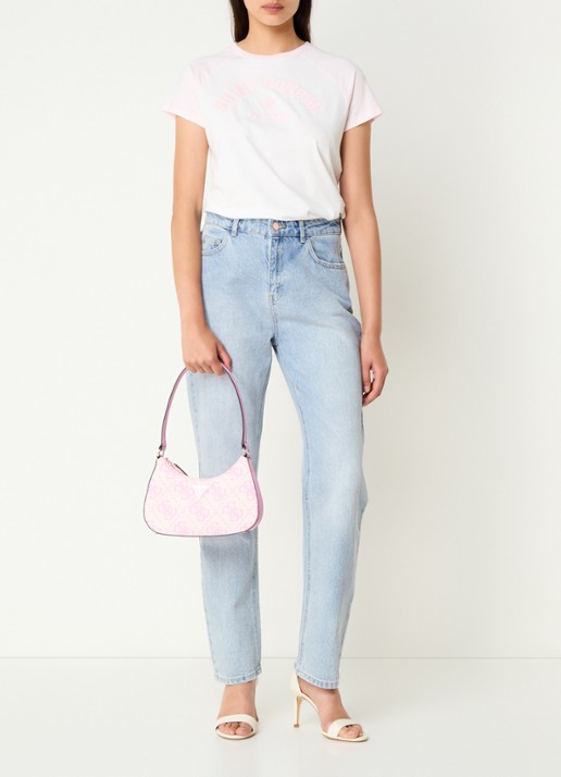 GUESS Ruma Mini schoudertas met logoprint - voorkant 2 roze