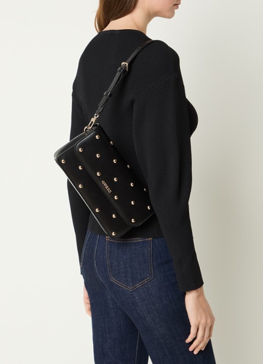 GUESS Sadie clutch met afneembare schouderriem en studs - voorkant 6 zwart