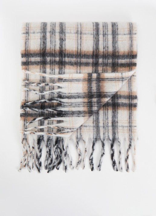 GUESS Sjaal in wolblend met ruitdessin en franjes 175 x 40 cm