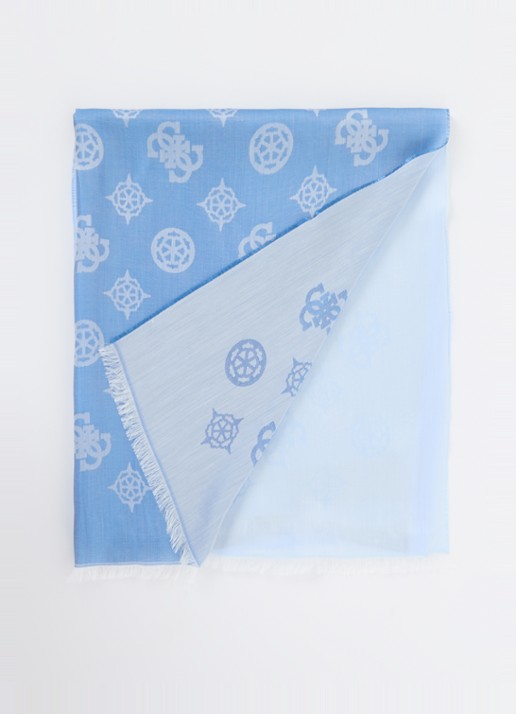 GUESS Sjaal met logo print 185 x 75 cm - voorkant 3 lichtblauw