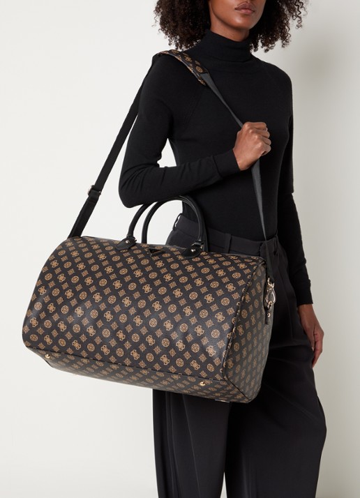 GUESS Wilder weekendtas met logoprint en afneembare schouderriem - voorkant 5 bruin
