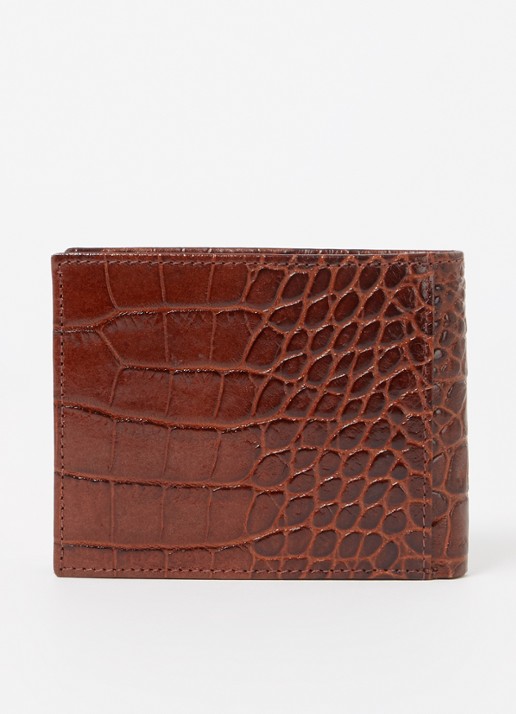 H.J. de Rooy Portemonnee van leer met crocostructuur - detail cognac