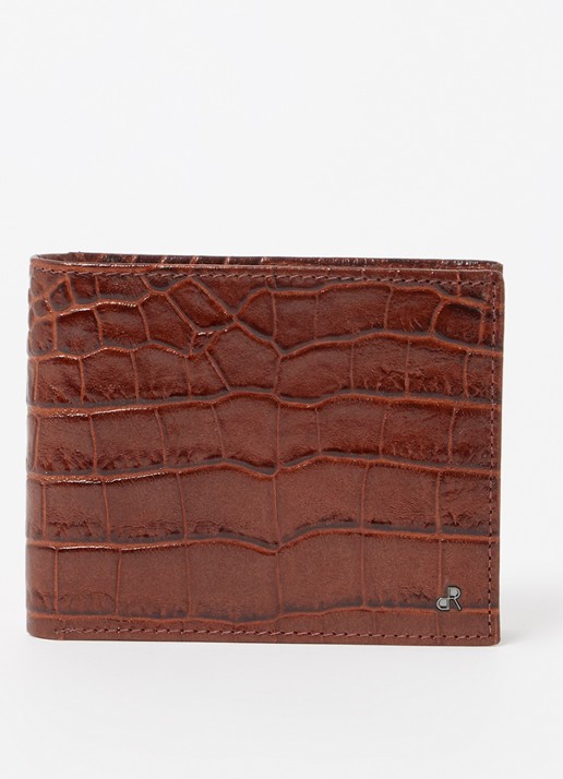 H.J. de Rooy Portemonnee van leer met crocostructuur - voorkant 2 cognac
