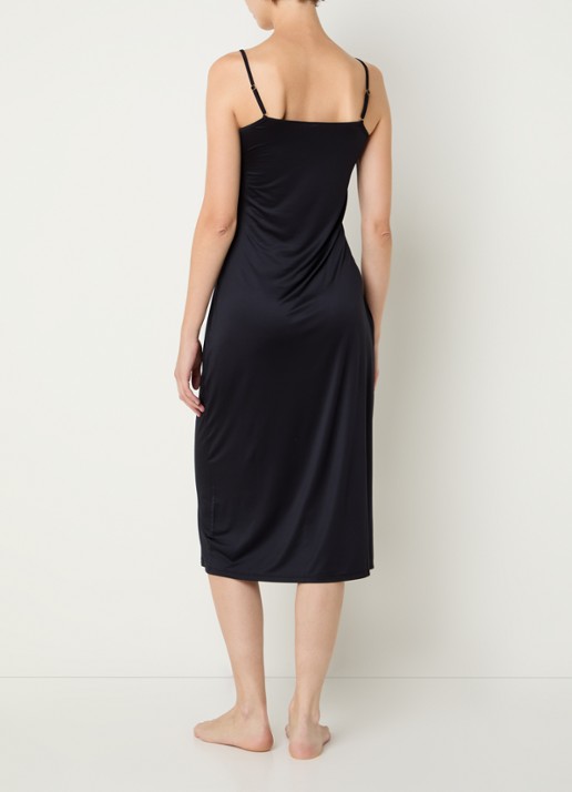 Hanro Deluxe slipdress van satijn met V-hals - achterkant 4 zwart