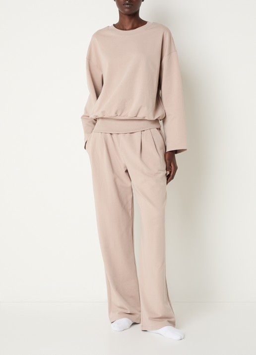 Hanro High waist wide fit loungebroek met steekzakken - voorkant 3 beige