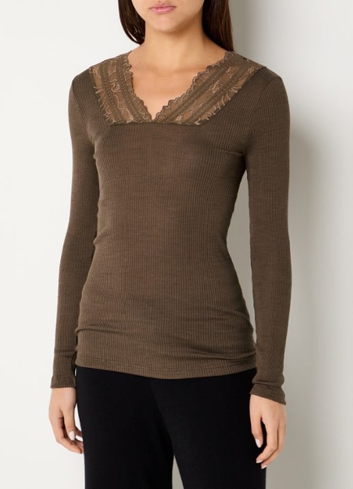 Hanro Marcia longsleeve in wolblend met details van kant