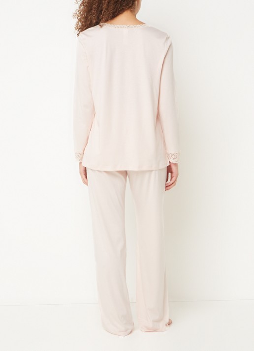 Hanro Moments pyjamaset met details van kant - achterkant lichtroze