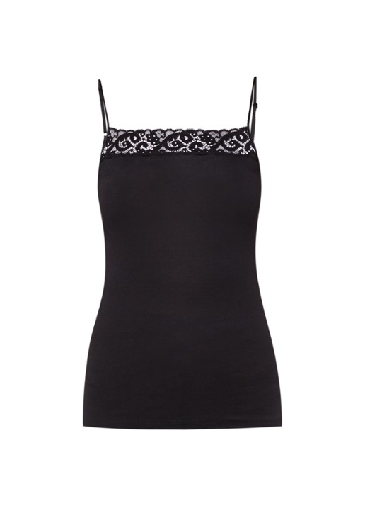 Hanro Moments spaghetti top met kant - voorkant zwart