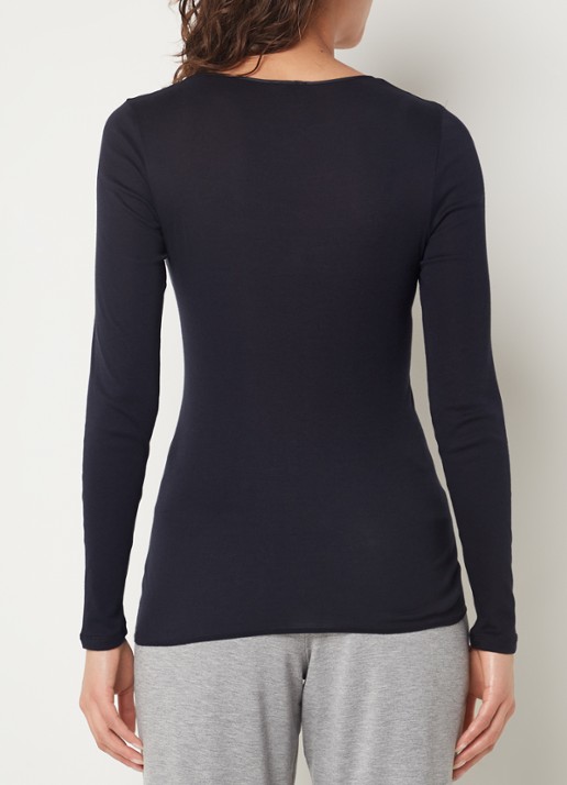Hanro Naadloze longsleeve van katoen - achterkant zwart