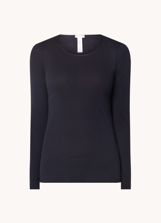 Hanro Naadloze longsleeve van katoen - voorkant 3 zwart