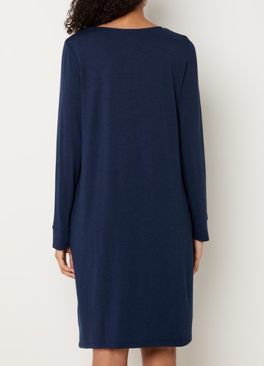 Hanro Natural Elegance nachthemd met steekzakken - achterkant 4 donkerblauw