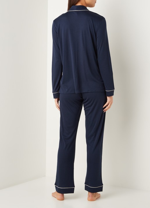 Hanro Pyjamaset  met contrasterende bies - achterkant 3 donkerblauw