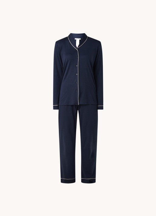 Hanro Pyjamaset  met contrasterende bies - voorkant donkerblauw