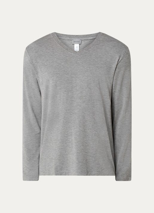 Hanro Pyjamatop met V-hals - voorkant grijsmele
