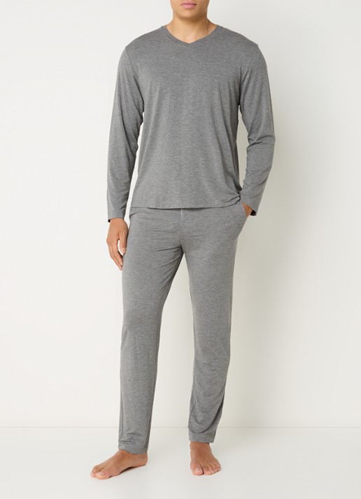 Hanro Pyjamatop met V-hals - voorkant 2 grijsmele