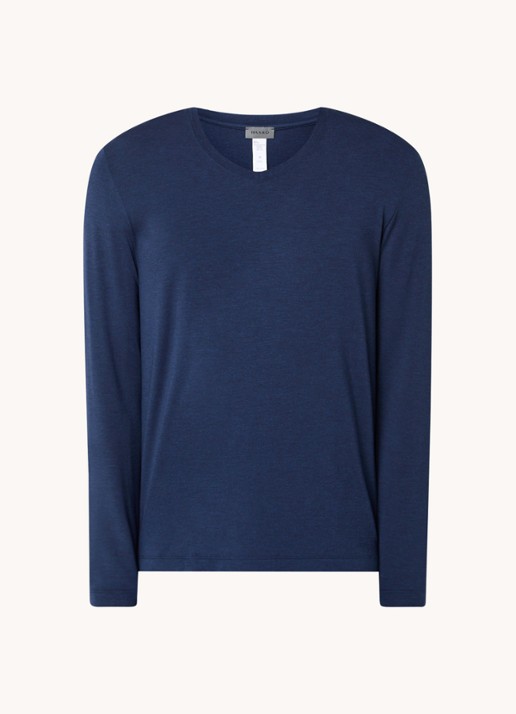 Hanro Pyjamatop met V-hals - voorkant donkerblauw