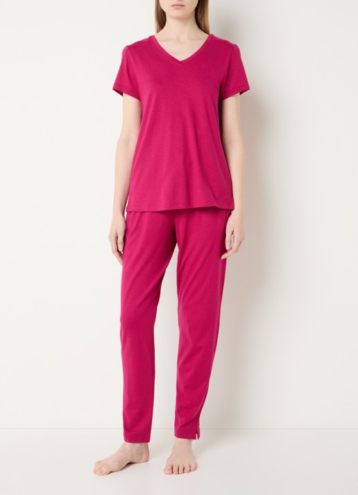 Hanro Pyjamatop met V-hals - voorkant 2 beige