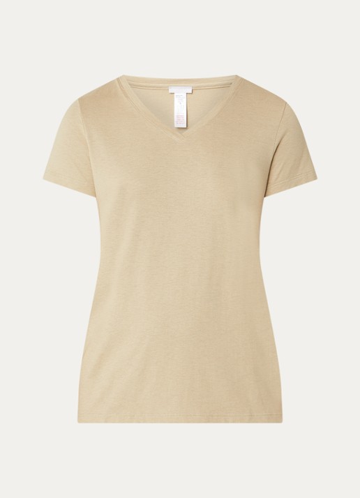 Hanro Pyjamatop met V-hals - voorkant 3 khaki