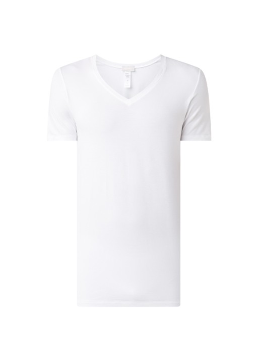 Hanro T-shirt met V-hals in uni - voorkant wit