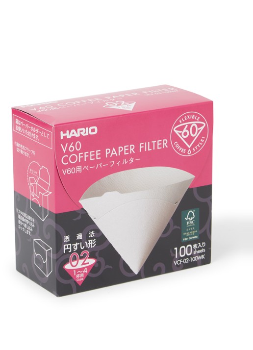 Hario V60 Koffiefilter 100 stuks - voorkant wit