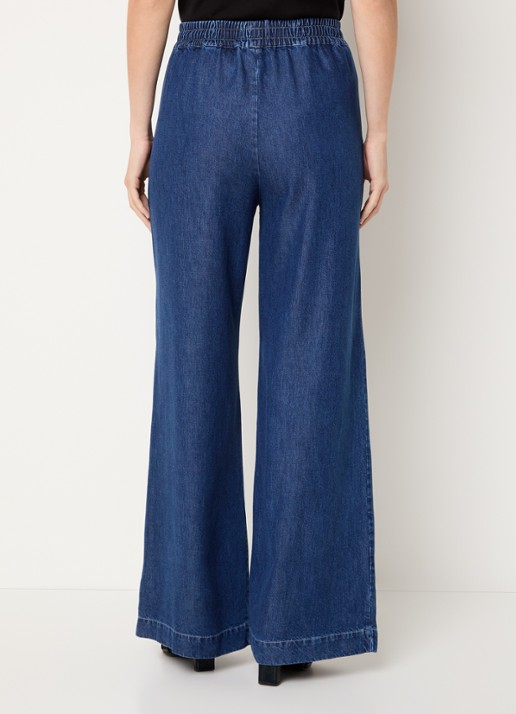Harper high waist wide leg jeans  met elastische band en steekzakken - achterkant 2 indigo