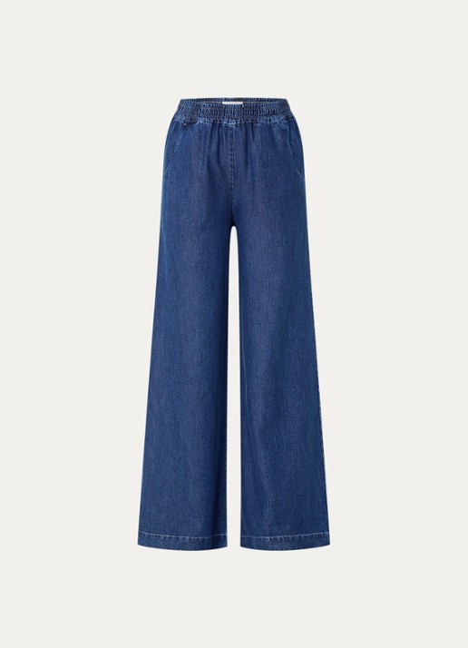 Harper high waist wide leg jeans  met elastische band en steekzakken - voorkant 3 indigo