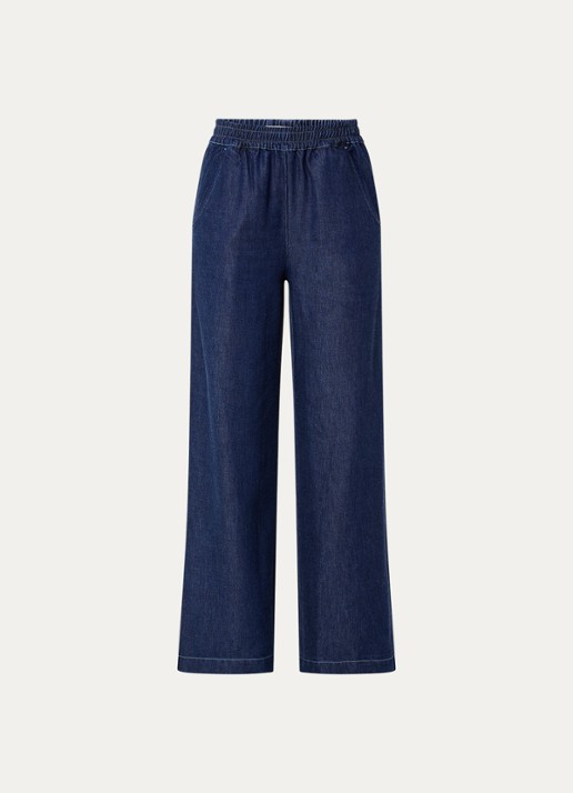 Harper high waist wide leg jeans  met elastische band en steekzakken - voorkant 3 donkerblauw