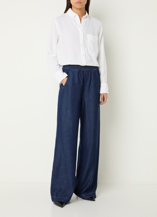 Harper high waist wide leg jeans  met elastische band en steekzakken - voorkant 4 donkerblauw
