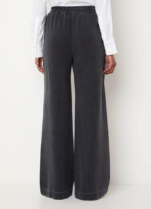 Harper high waist wide leg jeans  met elastische band en steekzakken - achterkant 3 donkergrijs