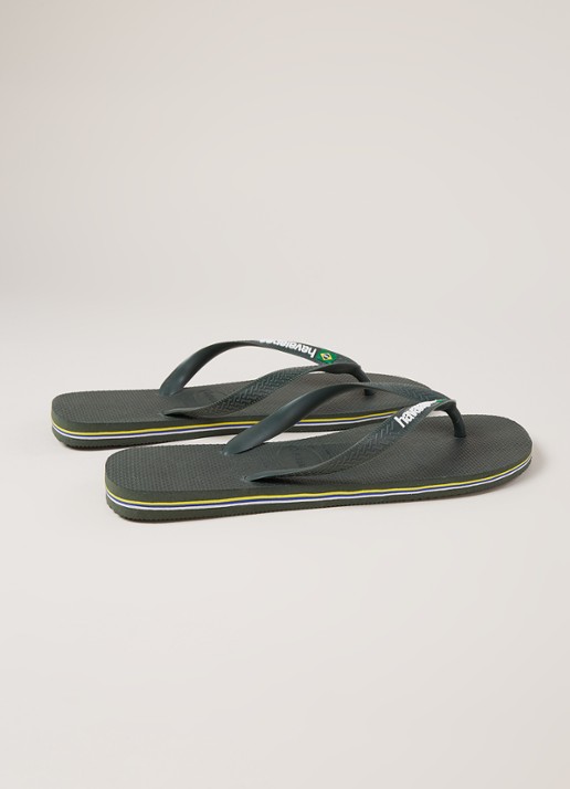 Havaianas Brasil slipper met logo - detail olijfgroen