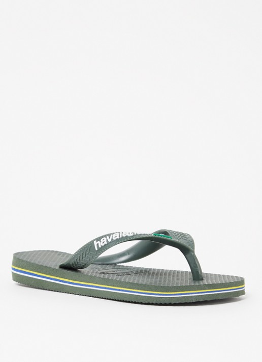 Havaianas Brasil slipper met logo - voorkant olijfgroen