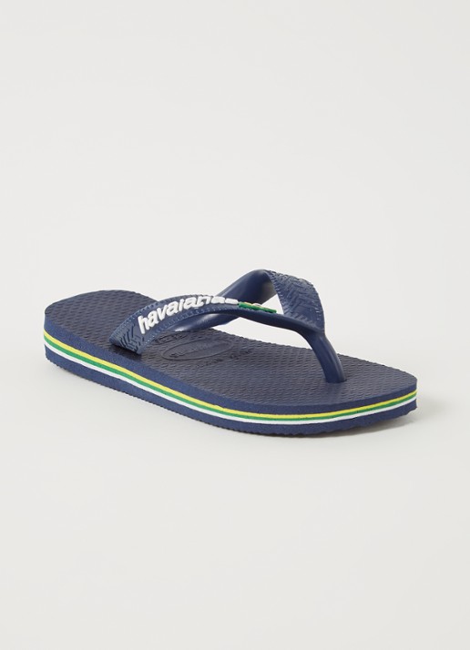 Havaianas Brasil slipper met logo - voorkant 2 donkerblauw