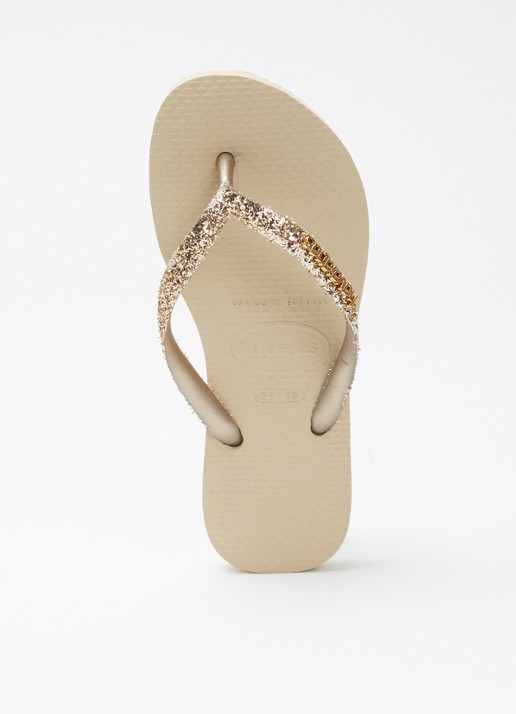 Havaianas Slim Glitter II slipper met glitter - voorkant khaki