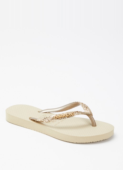 Havaianas Slim Glitter II slipper met glitter - voorkant 2 khaki