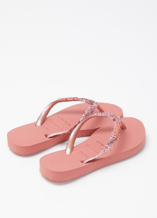 Havaianas Slim Glitter II slipper met glitter - achterkant koraalrood