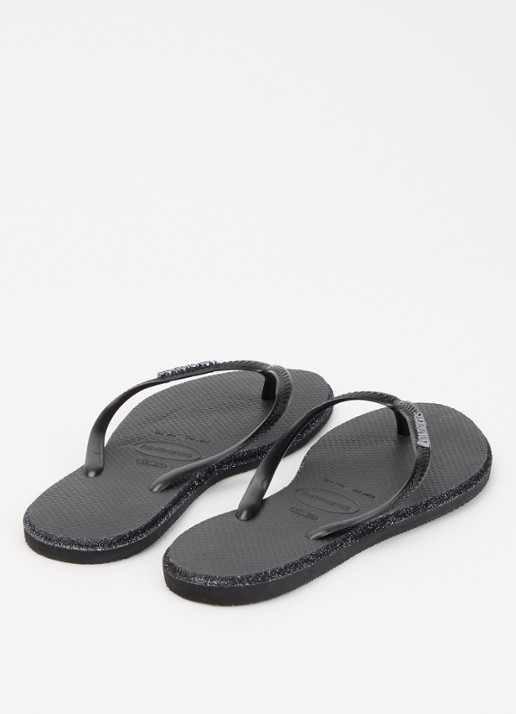 Havaianas Slim Point Glitter slipper met glitter en logo - achterkant zwart