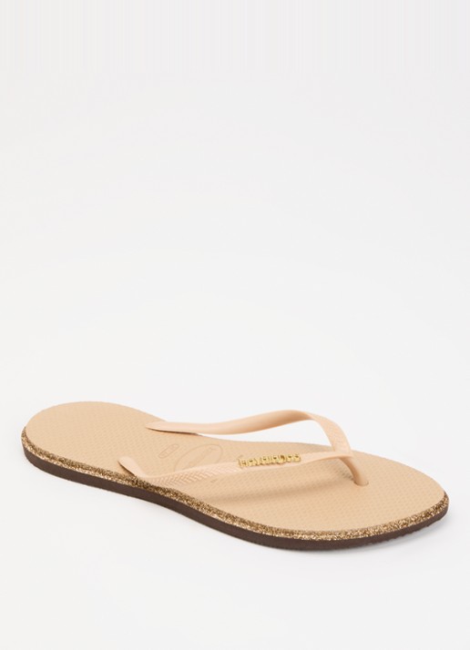 Havaianas Slim Point Glitter slipper met glitter en logo - voorkant 3 camel