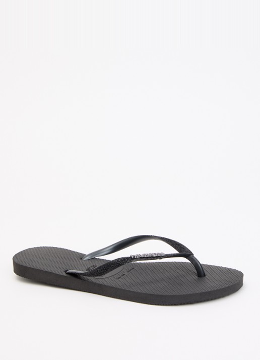 Havaianas Slim slipper met glitter - voorkant 2 zwart
