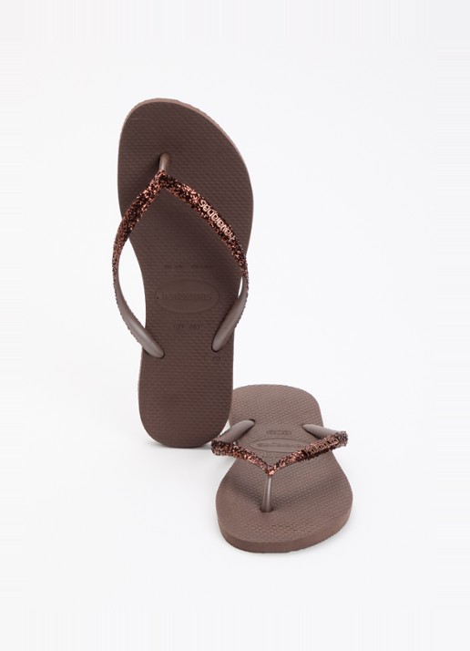 Havaianas Slim slipper met glitter - detail 3 donkerbruin
