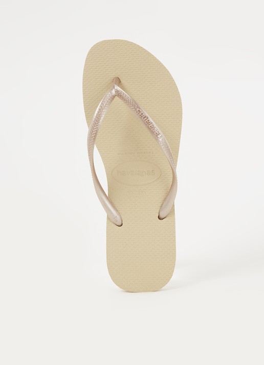 Havaianas Slim slipper met logo - voorkant 3 zand