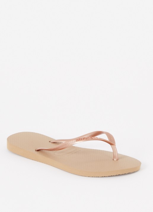 Havaianas Slim slipper met logo - voorkant 4 roségoud