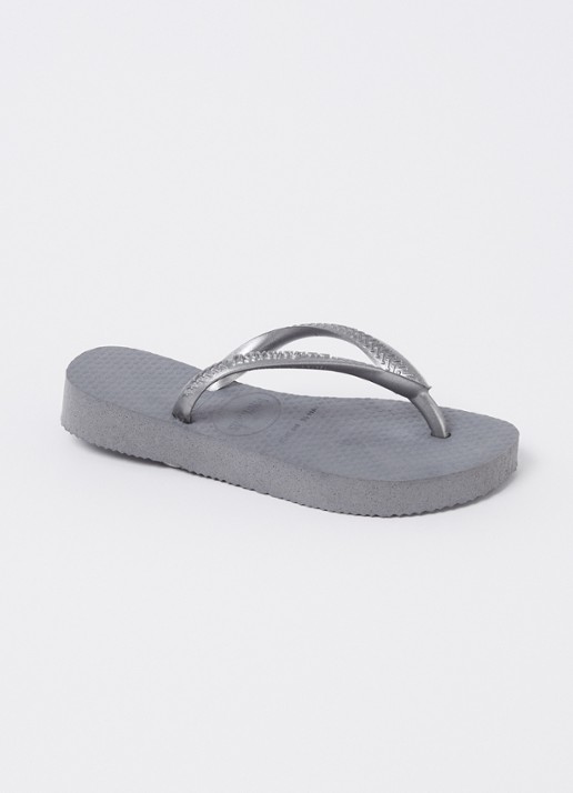 Havaianas Slim slipper met logo - voorkant 2 grijs