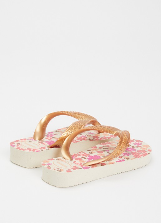 Havaianas Slipper met bloemenprint - achterkant 4 beige
