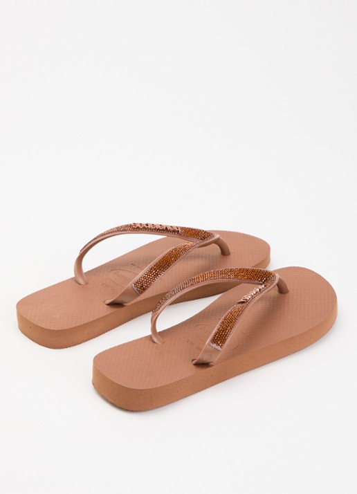 Havaianas Top Glow slipper met glitter en logo - achterkant 3 roestbruin