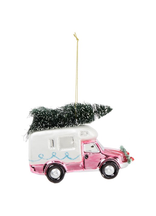 HD Collection Camper kersthanger 10 cm - voorkant roze